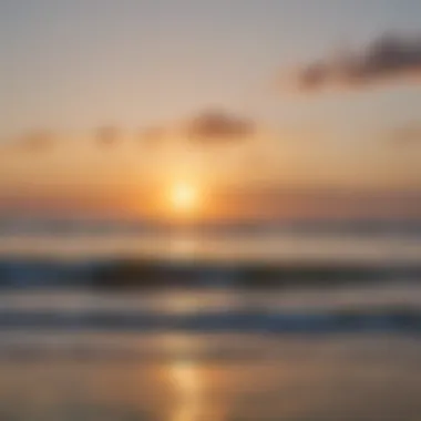 A serene view of Galveston waters at sunrise