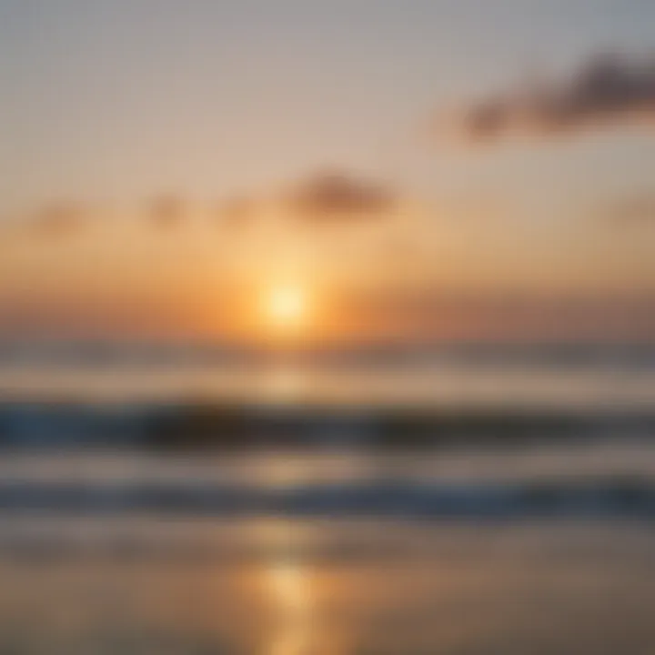 A serene view of Galveston waters at sunrise