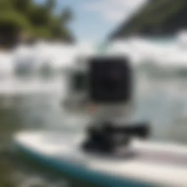 Setup of GoPro on surfboard in action