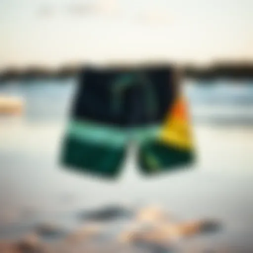 Stylish Greenlines Board Shorts Stylish Greenlines board shorts displayed on a beach