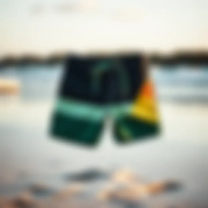 Stylish Greenlines Board Shorts Stylish Greenlines board shorts displayed on a beach