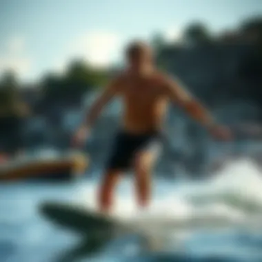 Athlete in Action with Greenlines Board Shorts Athlete performing a water sport wearing Greenlines board shorts