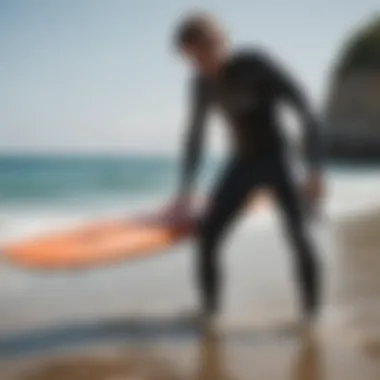 A surfer selecting a wetsuit for specific water activities