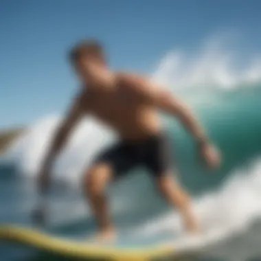 Athlete using the Gyroll Bicep Leash while surfing on a vibrant wave