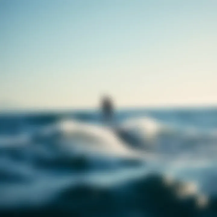 Navigating Waves on a Hydrofoil Board Scenic view of a rider navigating waves on a powered hydrofoil board under a clear sky