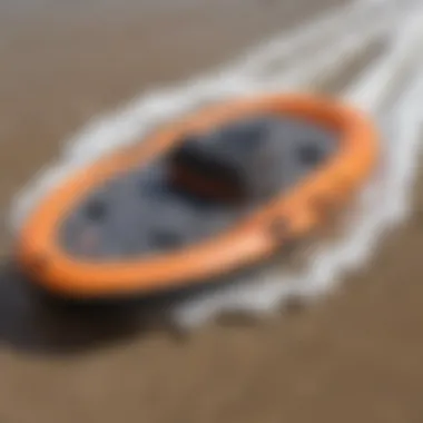 A detailed view of safety features integrated into an inflatable boogie board