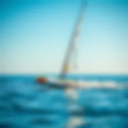 Inflatable sailboard on calm waters showcasing stability