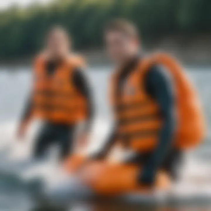 Active water sports participants using inflatable vests