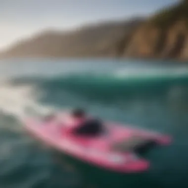 A scenic view of a jet foil board in action with a vibrant coastline