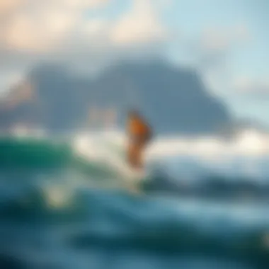 Surfing at Ke Iki Beach A surfer riding a wave at Ke Iki Beach, demonstrating the beach’s perfect surfing conditions.