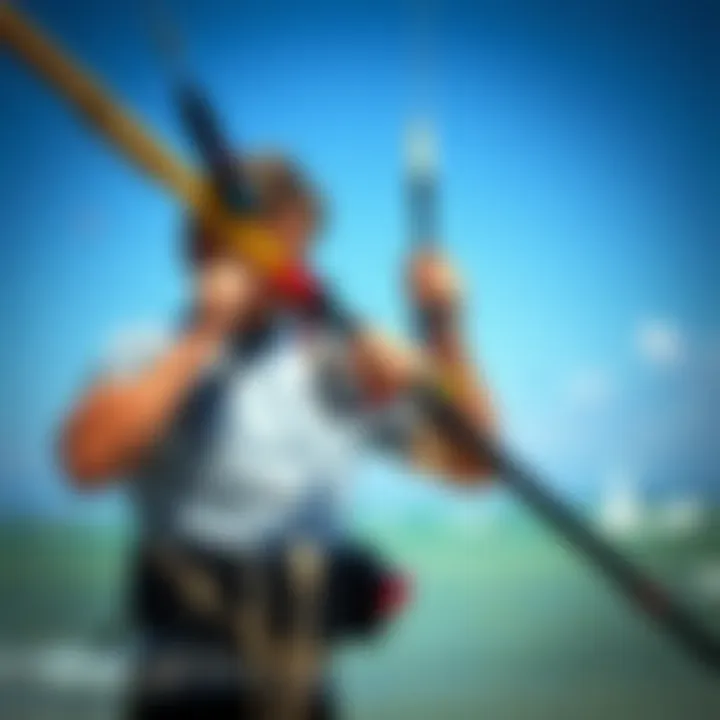 Adjusting the Kite Surfing Bar for Performance Kite surfer adjusting the bar for optimal control