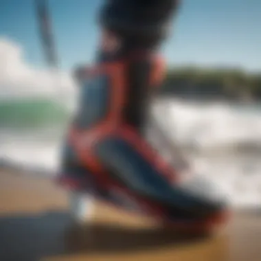 Innovative Features of Kite Surfing Boots Close-up of a kite surfing boot with unique features