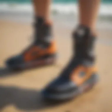 Stylish and Functional Kite Surfing Boots Kite surfing boots on sandy beach