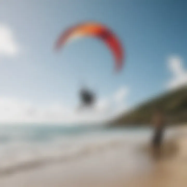 An instructor teaching a novice kite surfer on the beach