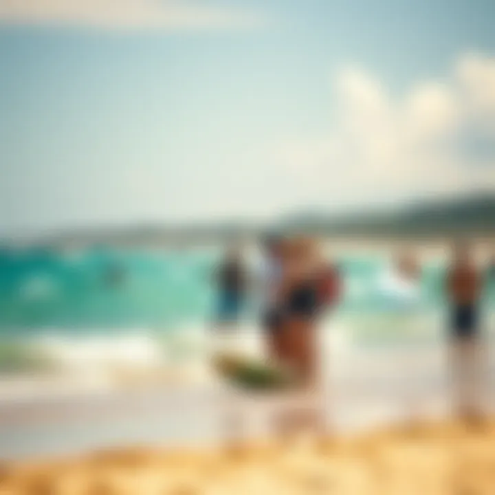 Group of kite surfers enjoying a lively day on the beach