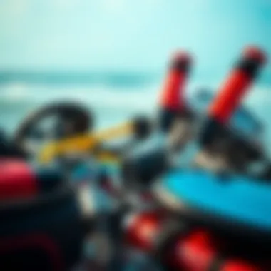 Close-up of kite surfing equipment ready for adventure