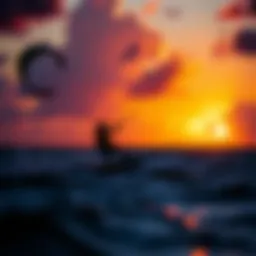 Vibrant kite surfing action against a stunning sunset