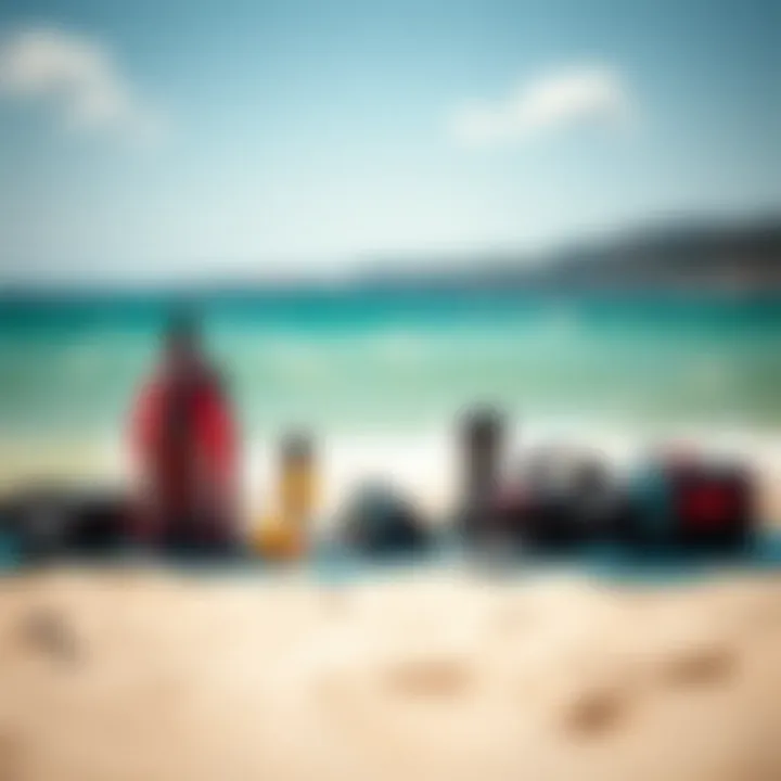 Essential Equipment for Every Kitesurfer A selection of essential kitesurfing gear laid out for enthusiasts