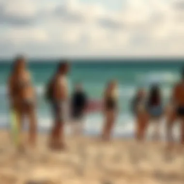 A vibrant local kitesurfing community on the beach, highlighting the cultural aspect of the sport in Hawaii.