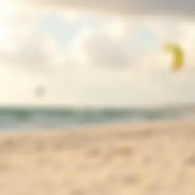 Peaceful Kitesurfing Beach Scene A serene beach setting with kitesurfers in the distance