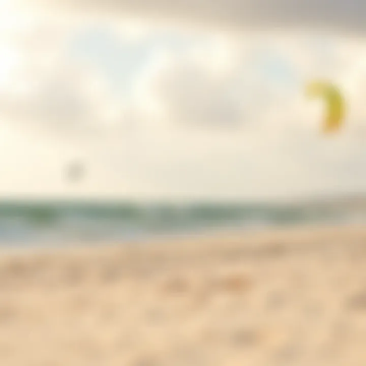 Peaceful Kitesurfing Beach Scene A serene beach setting with kitesurfers in the distance