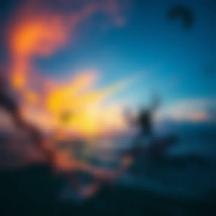 Stunning Sunset While Kitesurfing A captivating sunset view while kitesurfing