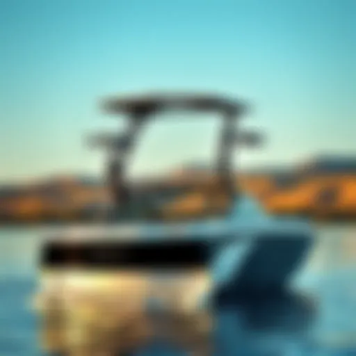 Innovative Mastercraft Tower Design An elegant Mastercraft tower showcasing its innovative design against a scenic water backdrop