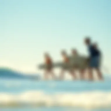 Community Engagement in Surfing A group of surfers engaged in community activities on the beach