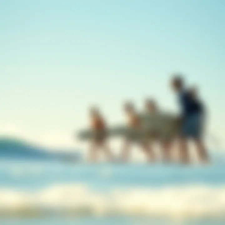 Community Engagement in Surfing A group of surfers engaged in community activities on the beach