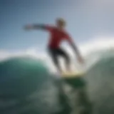 A surfer practicing on a vibrant wave