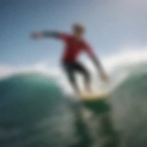 A surfer practicing on a vibrant wave