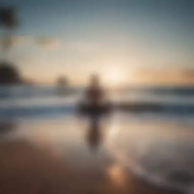 A peaceful person meditating near the ocean with sound waves in the background