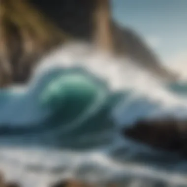 Close-up of ocean waves crashing against rocky cliffs