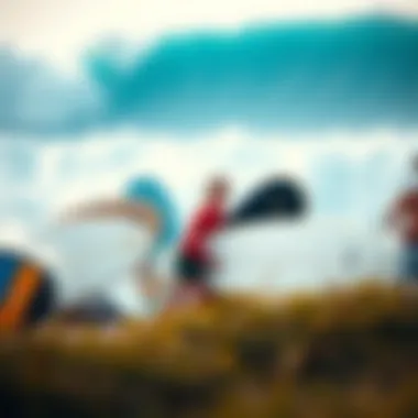 Collection of eco-friendly surf gear, showcasing sustainable materials