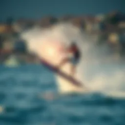 Dynamic view of motorised wakeboarding action on water