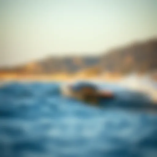 Sleek Motorized Surfboard in Action A sleek motorized surfboard gliding over the waves