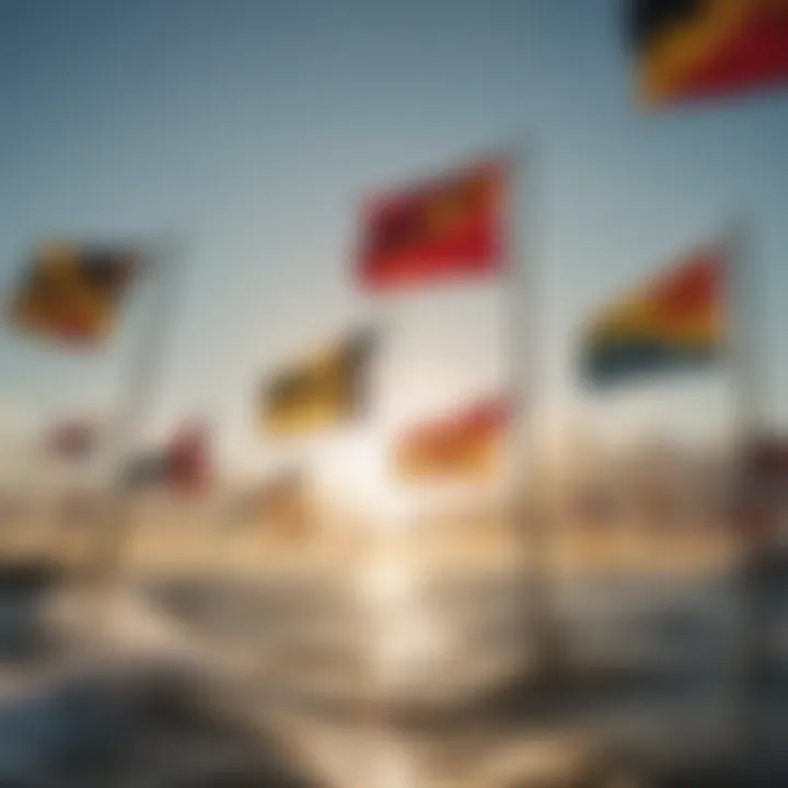 A vibrant display of various nautical flags fluttering in the breeze