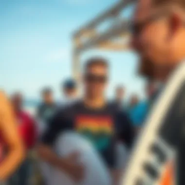 Fostering Community Connections Community members sharing stories and experiences related to surfing.