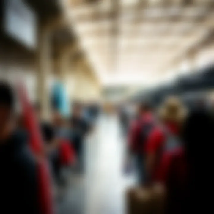 Engaging Shopping Experience A welcoming atmosphere at the Surftech warehouse sale with enthusiastic shoppers.