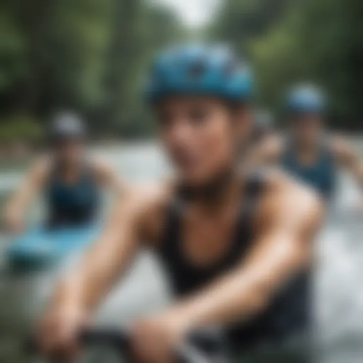 Group of athletes using Garmin devices in a water sports competition