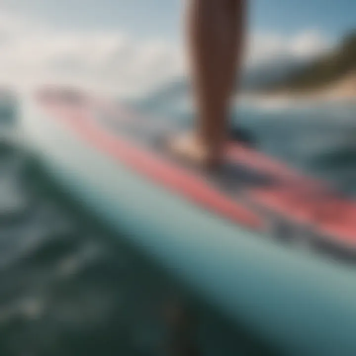 Close-up of a paddleboard showcasing its design and material