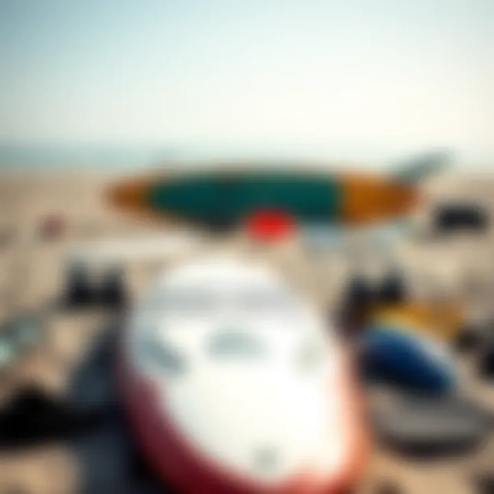 Surf gear laid out on the sand