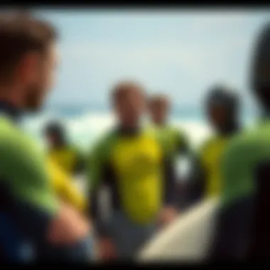 Group of surfers discussing their experiences with O'Neill Super Freak wetsuits