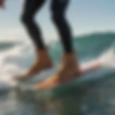 O'Neill surf booties in action on the surfboard in ocean waves