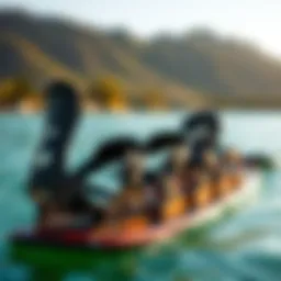 Beginner wakeboard bindings on a board