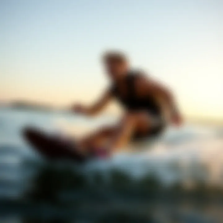 A beginner using wakeboard bindings on the water