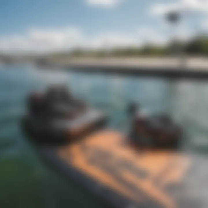 A close-up of equipment essential for wakeboarding at the park