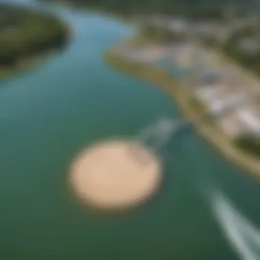 Aerial view of OWC Wake Park showcasing its vibrant waters and facilities