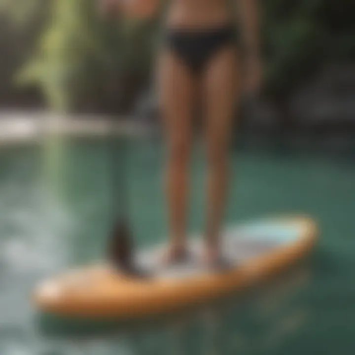 Detailed view of paddle board features and accessories