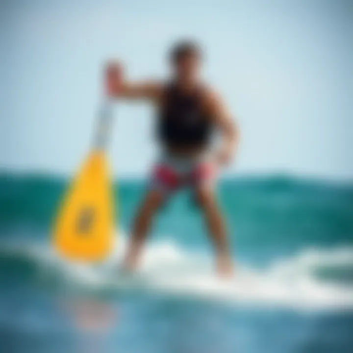 Paddleboarder demonstrating maneuverability with a two-in-one fin